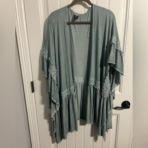 #8569. POL Women's Seafoam Open Cardigan W/Lace Detail. Size M/L